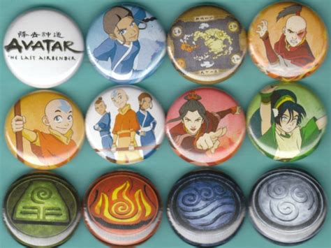 Avatar The Last Airbender Set Of 12 Buttons Pins Badges Aang Zuko Toph Katara Ebay