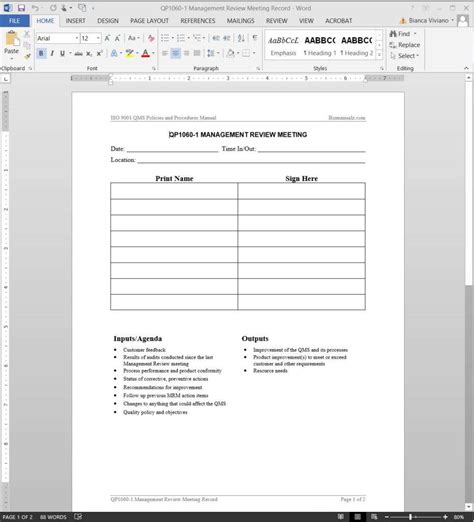 Iso 9001 Management Review Meeting Presentation Template