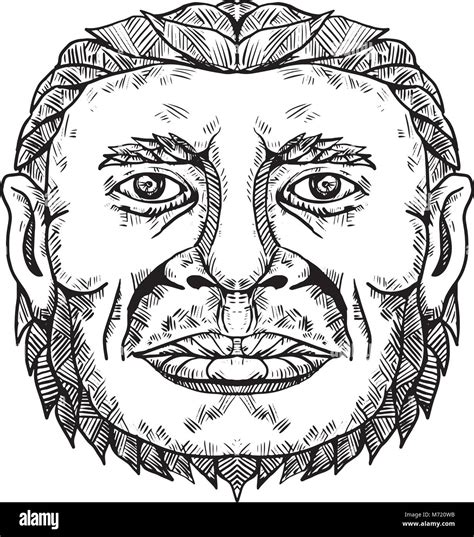 Doodle Art Illustration De Cabeza De Neanderthal Macho Neandertal Homo