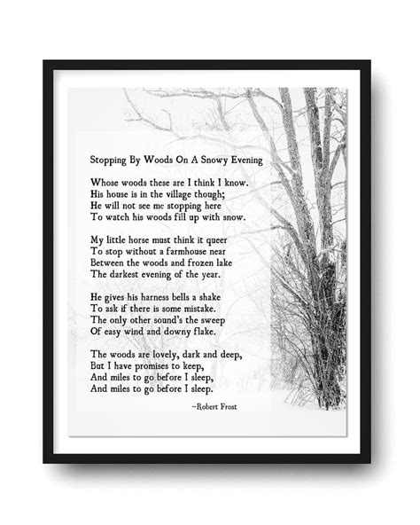 Stopping By Woods On A Snowy Evening Robert Frost Poem Etsy