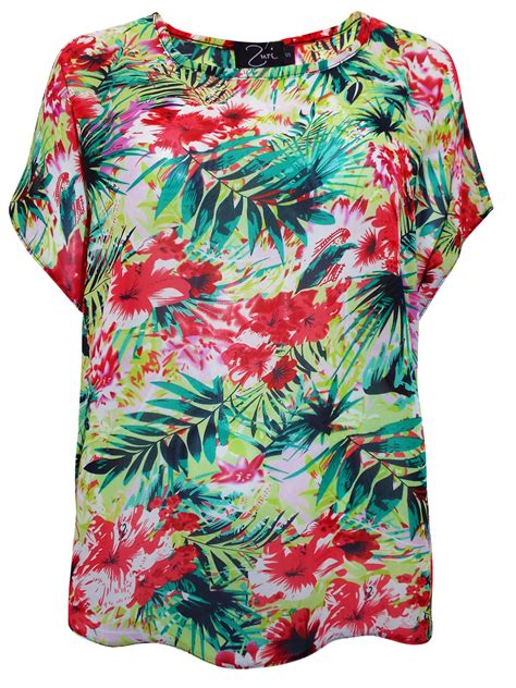 Zuri Zur Lime Hibiscus Printed Short Sleeve Top Size Small To Xlarge