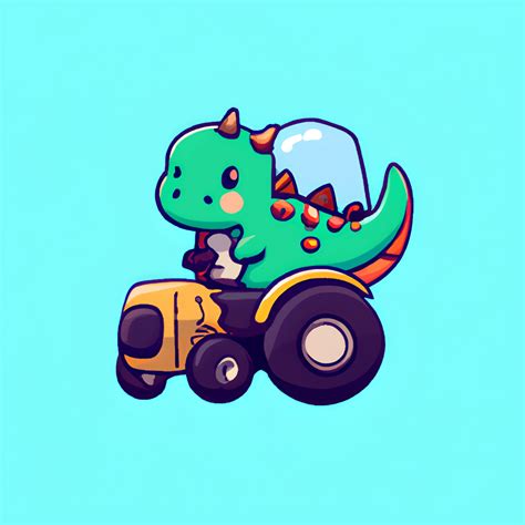 Super Adorable Chunky Friendly Fun Dinosaur Riding A Tractor Cartoon