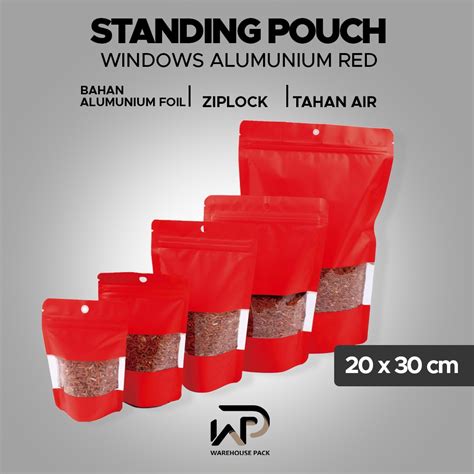 Jual 10 Pcs Standing Pouch Alumunium Windows Merah 20 X 30
