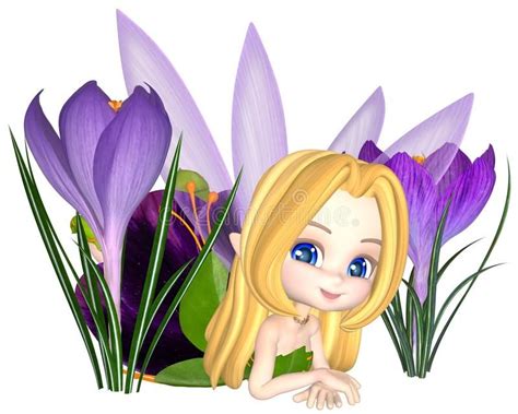 Download Cute Toon Purple Crocus Fairy Lounging Stock Illustration