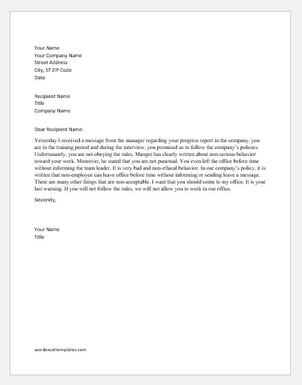 Warning Letter To An Employee For Not Complying Download
