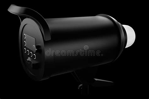 Photography High Speed Studio Flash Lamp Isolated On Black Background