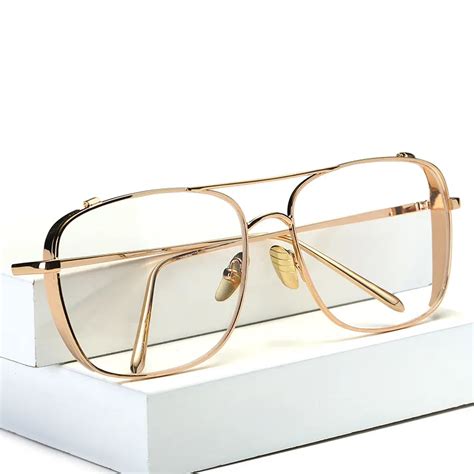 square oversized vintage clear lens prescription glasses gold frame men women myopia glasses