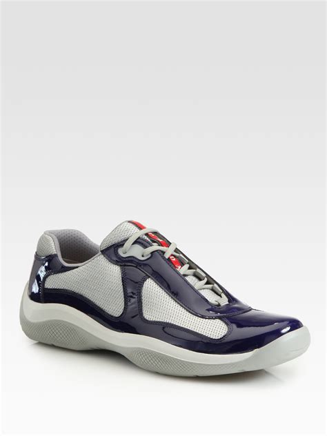 Prada Americas Cup Patent Leather Sneakers In Blue For Men Lyst