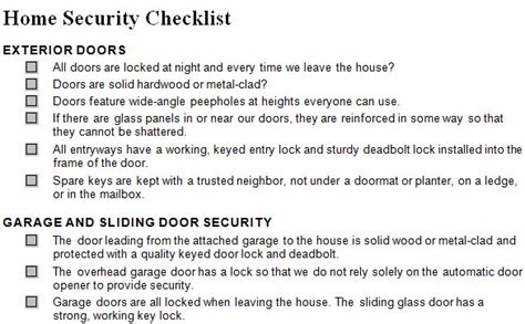 Home Security Checklist Home Security Checklist Template