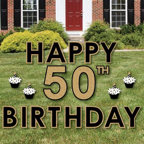 Adult 50th Birthday Gold Yard Sign Outdoor Lawn Decorations Happy