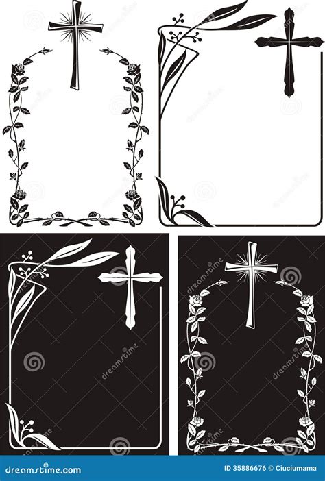 Obituary Art Deco Frames With Cross Stock Vector Illustration Of Memorial Plant 35886676