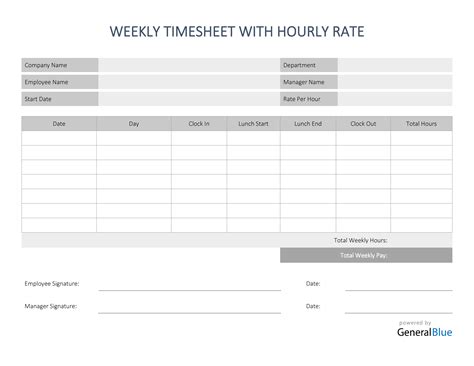 Weekly Timesheet With Hourly Rate In Pdf