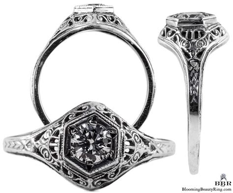 128bbr Antique Filigree Ring For A 30ct To 40ct