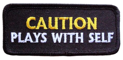 Caution Plays With Self Funny Embroidered Biker Patch Quality Biker