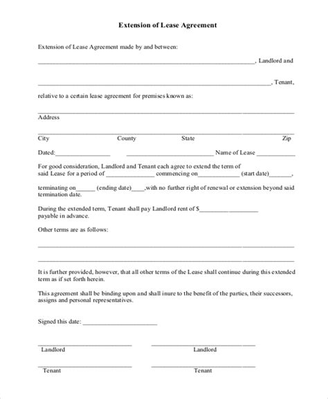 Free Printable Lease Extension Agreement
