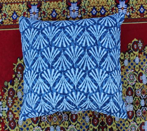 khushi handicraft indigo blue hand block printed cotton cushion cover size 16 x 16 inch at rs
