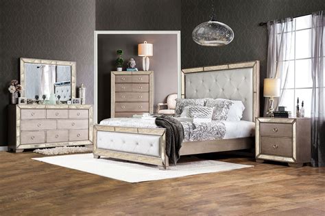 Loraine Silver Upholstered Panel Bedroom Set From Furniture Of America