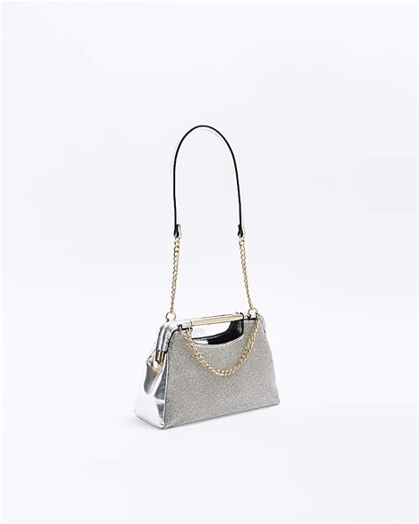 Silver Diamante Clutch Bag River Island