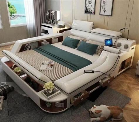 Hot Sale Bedroom Furniture Solid Wood Leather Bed Frame Smart Bed Room