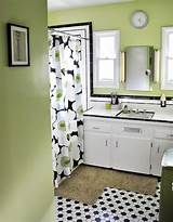 Ledgerstone bathroom with travertine floor. Dawn creates a classic black and white tile bathroom ...