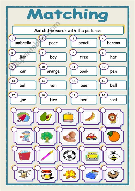 Vocabulary Matching With Pictures Esl Worksheet By Jhansi