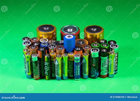 A Close Up Of A Pile Of Different Used Batteries Editorial Image