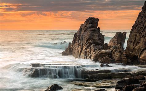 Online Crop Body Of Water And Brown Rock Nature Landscape Coast Sea Hd Wallpaper