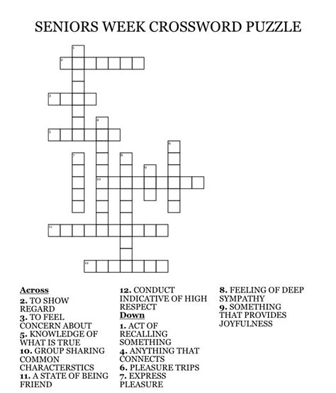 Seniors Week Crossword Puzzle Wordmint