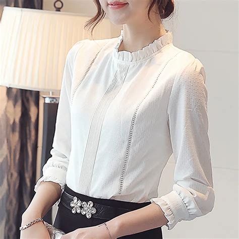 Korean Formal Elegant Office Wear Long Sleeve Plus Velvet White Chiffon