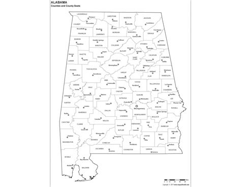 Buy Black And White Alabama County Map With Seats