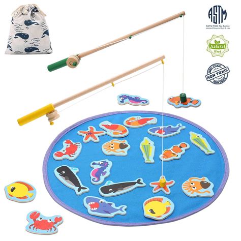 Tepsmigo Magnetic Wooden Fishing Pole Game For Kids Educational Go