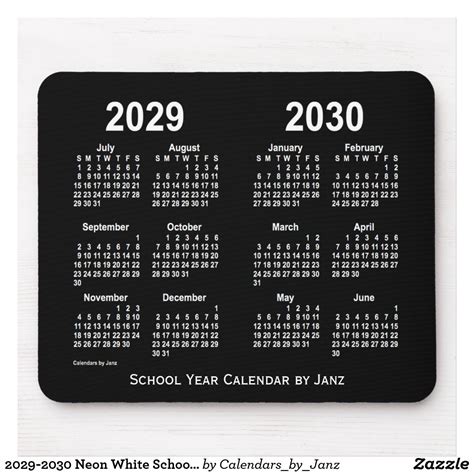 2029 2030 Neon White School Calendar By Janz Mouse Pad School Calendar