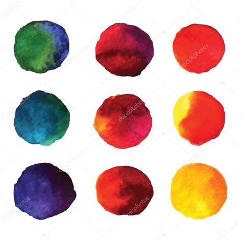 Set Of Watercolor Hand Painted Gradient Circles Isolated On White Stock