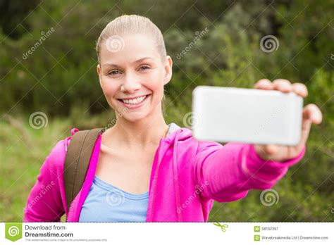 Smiling Female Hiker Taking A Selfie Stock Image Image Of Adventurer