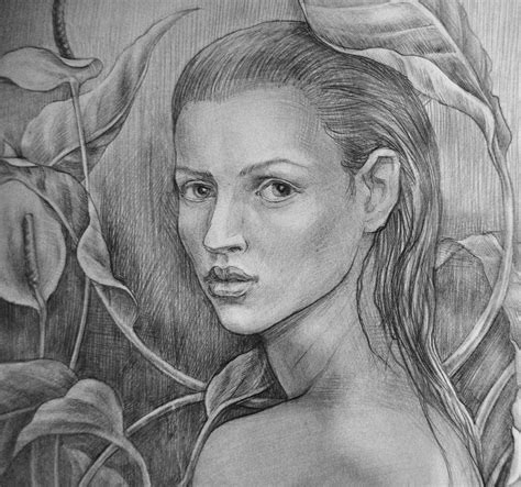 Girl In Flowers Drawing With Pencil On Behance