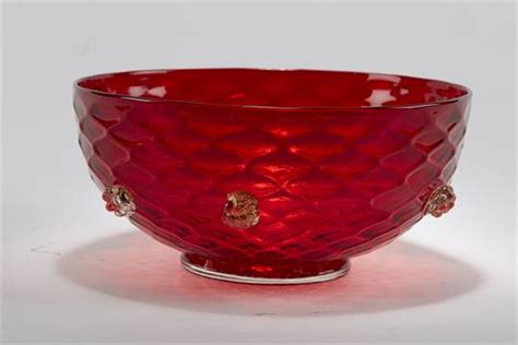 Murano Art Glass Bowl Italian Murano Red Art Glass Bowl With Berry Applications Date Circa 1950 1