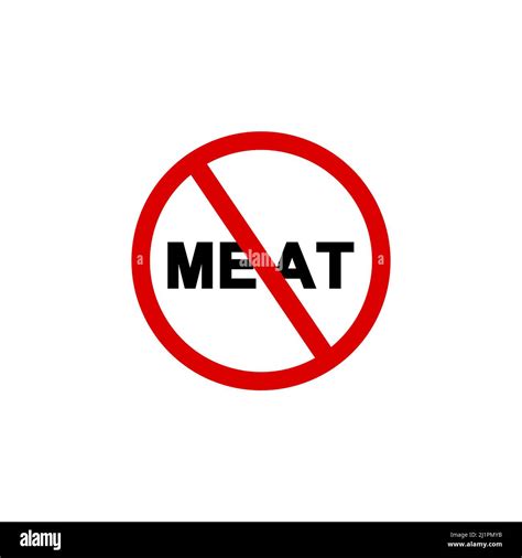 No Meat Flat Vector Red Round Sign Isolated On White Background Stock