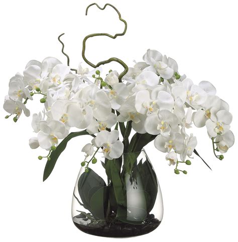 Phalaenopsis Silk Orchids In A Clear Glass Vase Orchid In Glass Vase Flower Arrangements Orchids