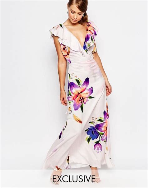 True Violet Ruffle Organza Maxi Dress In Print At Maxi Dress