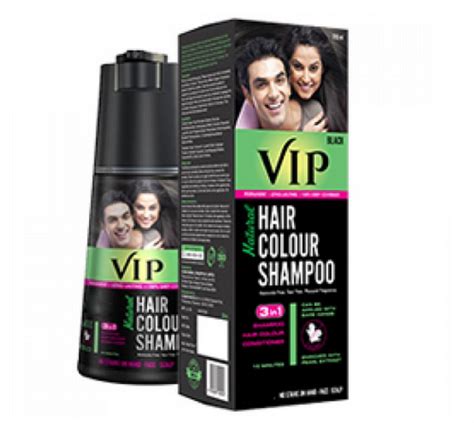 Hair gets natural black color. Black VIP Hair Color Shampoo(400ML), for Personal, Box, Rs ...