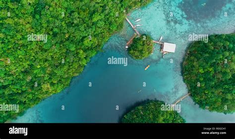 Aerial View Of Sugba Lagoon Beautiful Landscape With Blue Sea Lagoon