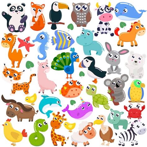 Premium Vector Big Set Of Cute Cartoon Animals Flat Illustration