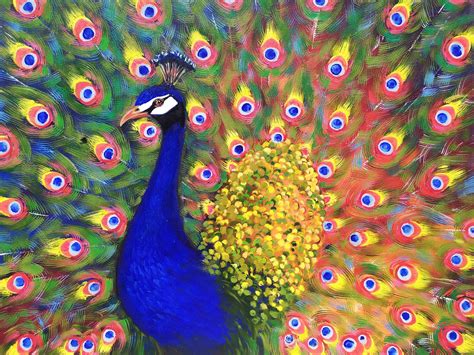 Peacock Original Painting Bird Home Decor Animal Wall Art Etsy