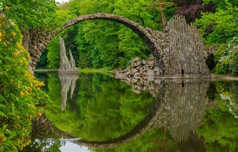 Wallpaper Bridge Lake Reflection Germany Germany