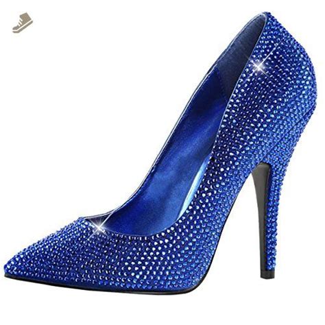Womens Royal Blue Pumps Pointed Toe Rhinestone Shoes Satin Dressy 5