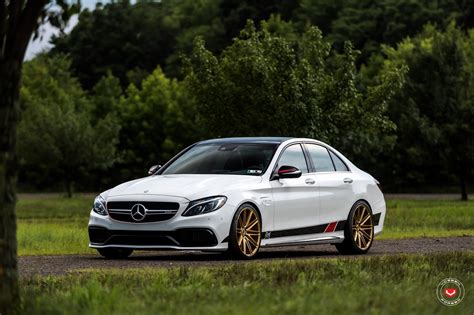 Stylish Appearance Of White Mercedes C Class Rocking Gold Vossen Rims