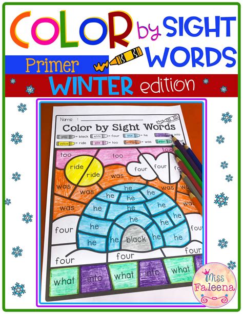 There Are 20 Pages Of Color By Sight Words Worksheets In Winter Color