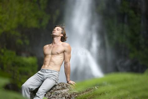 Man Sitting Waterfalls Stock Photo Image Of Growth Break 25327124