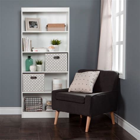 White 5 Shelf Bookcase With 2 Storage Bins Fabric Storage Baskets