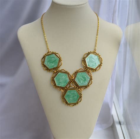 Mint Green And Gold Statement Necklace Mint Green Bib